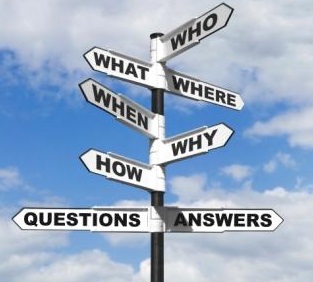 Concept image of the six most common questions and answers on a signpost.